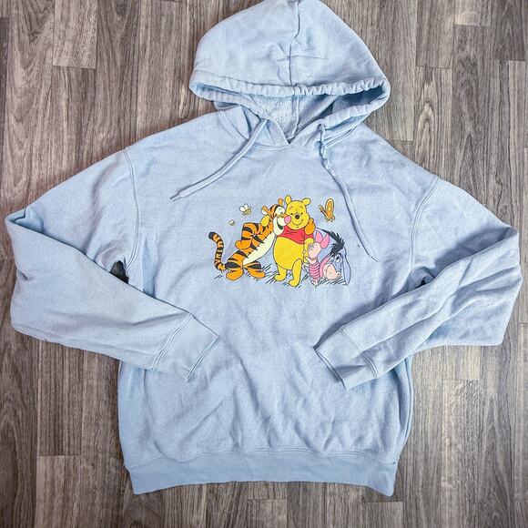 Disney Winnie the Pooh Hoodie Blue S Friends Graphic Pullover Sweatshirt Cute - Picture 1 of 7